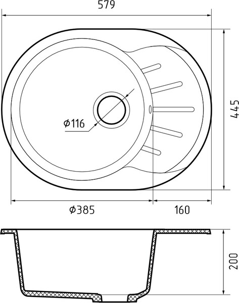 Мойка для кухни GranFest Композит RONDO 580L чаша + крыло 579*445 мм (R-580L кашемир)