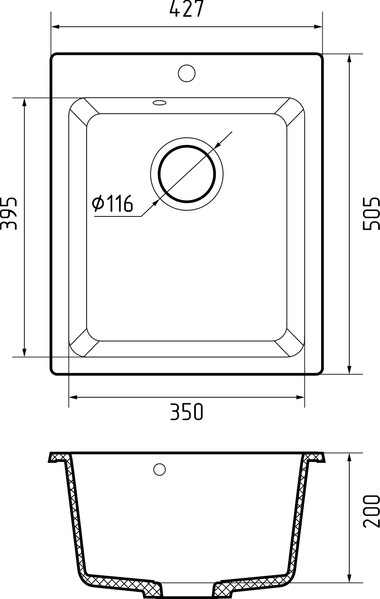  Мойка для кухни GranFest Композит PRACTIK 505 чаша 505x427 (P-505 кашемир)