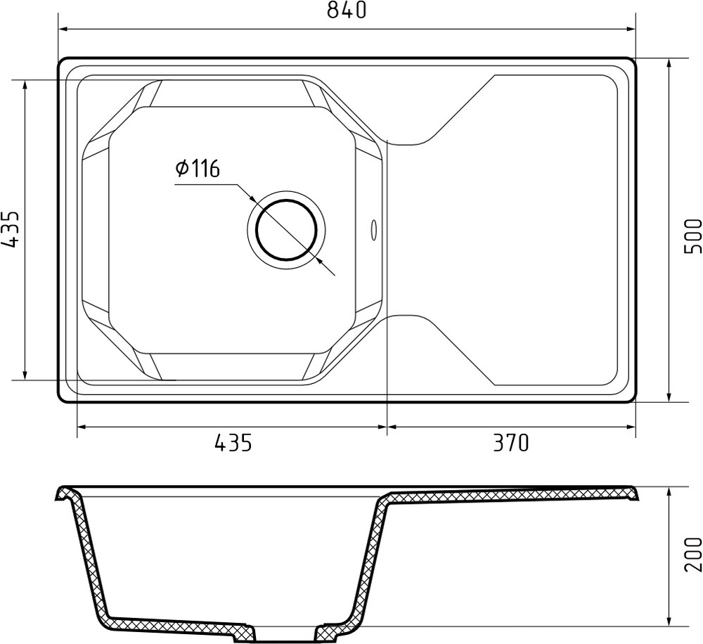 Мойка для кухни GranFest Композит UNIQUE 840L чаша+крыло 840*500мм (U-840L кашемир)
