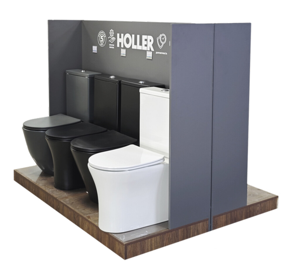 Стенд под унитазы HOLLER (графит/морское дерево) 1700х1370х680 (2 места)