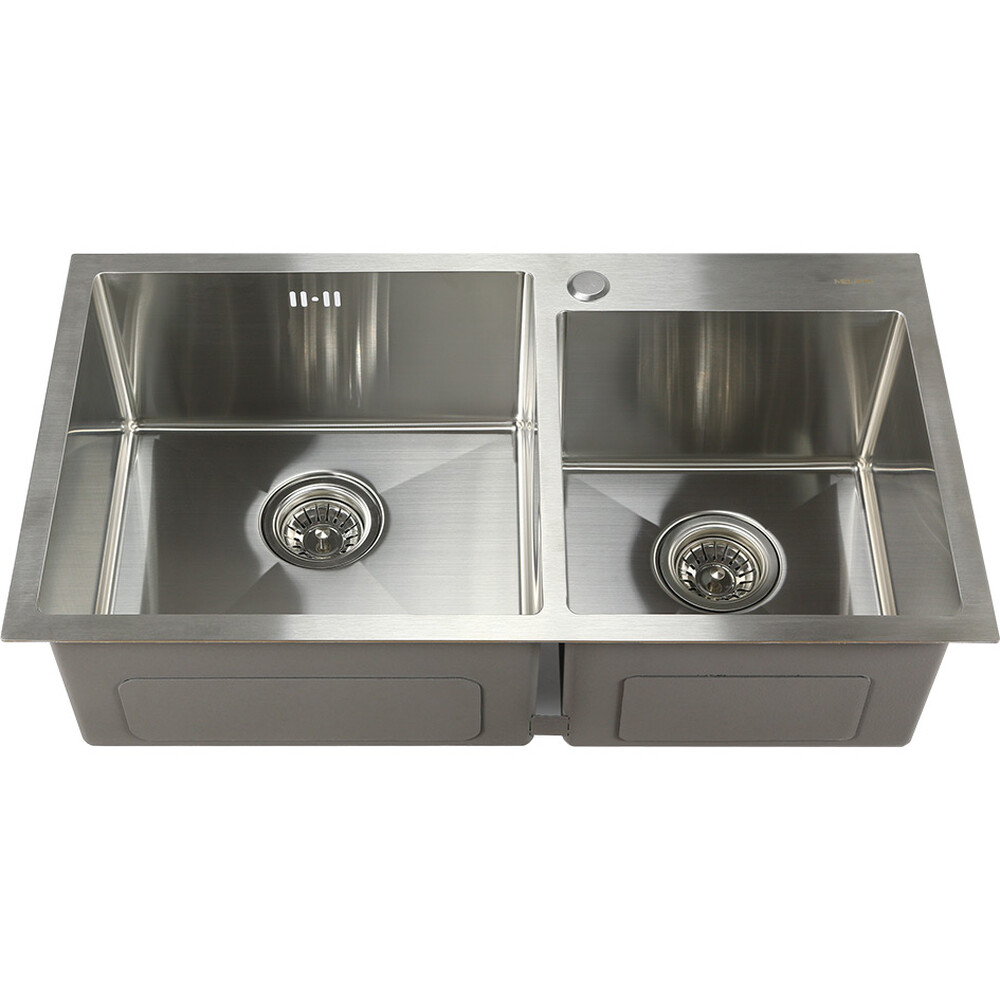 Мойка нерж врезная 780х430х220 т 3,0 САТИН 2-я чаша S7843H (+ сифон) AISI 304 MLN