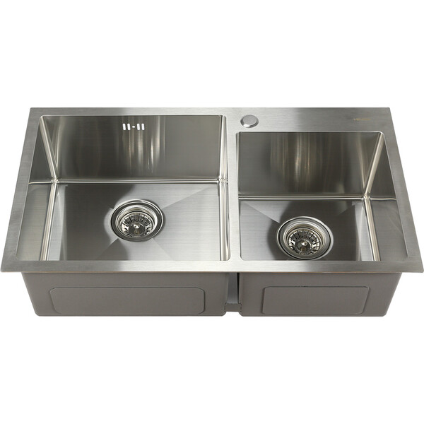 Мойка нерж врезная 780х430х220 т 3,0 САТИН 2-я чаша S7843H (+ сифон) AISI 304 MLN