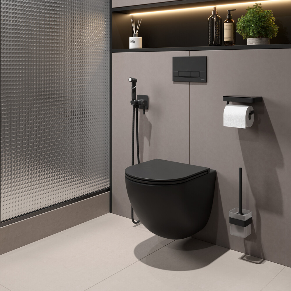 Унитаз LEMARK GLAZER подвесной безободковый с сиденьем микролифт, смыв вихревой ТОРНАДО (поколение 3.0) ЧЕРНЫЙ МАТОВЫЙ 9612004