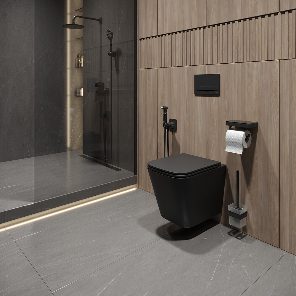 Инсталляция LEMARK (комплект 3 в 1)  PENEDA с кнопкой BIT ЧЕРНЫЙ МАТОВЫЙ + унитаз FLOREX ЧЕРНЫЙ подвесной безободковый 100802234