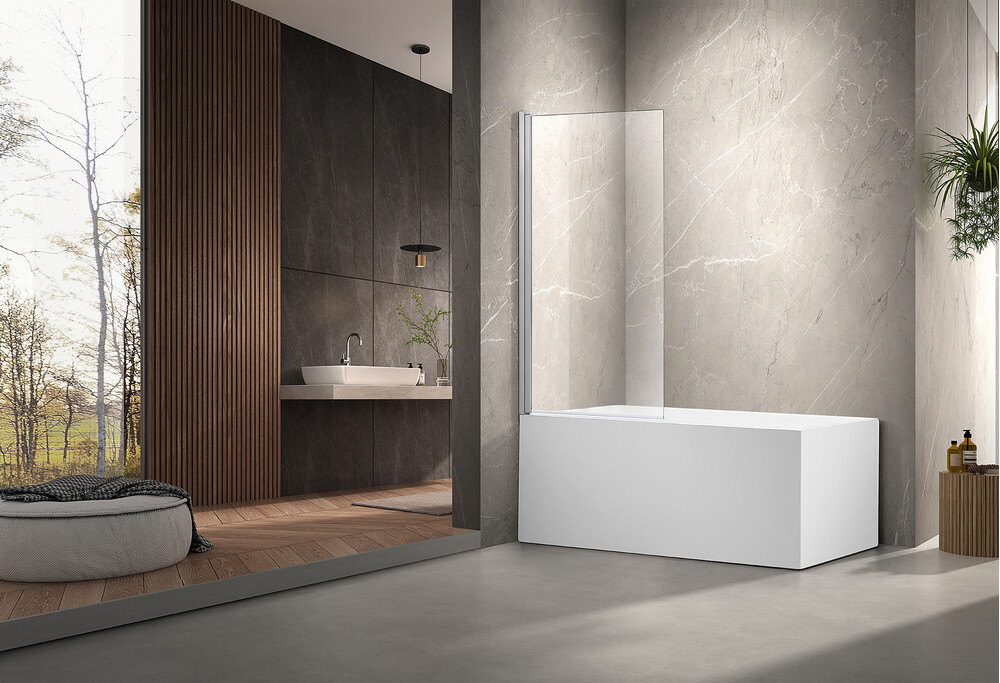Шторка для ванны SANTREK AQUA Slim DFS-800-C-Chrome (маятниковая, р-р:800*1400 стекло Прозр 5 мм, профиль  Хром)