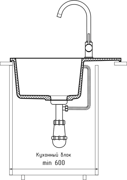 Мойка для кухни GranFest URBAN GF-URBAN 658L 580*490мм 1 чаша+крыло (658L черный)