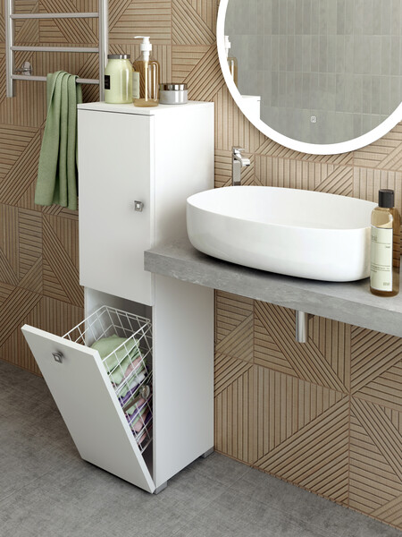 Пенал SANTREK HOME (Белый глянец) 1 дверь с КОРЗИНОЙ Левый 300х1150х300