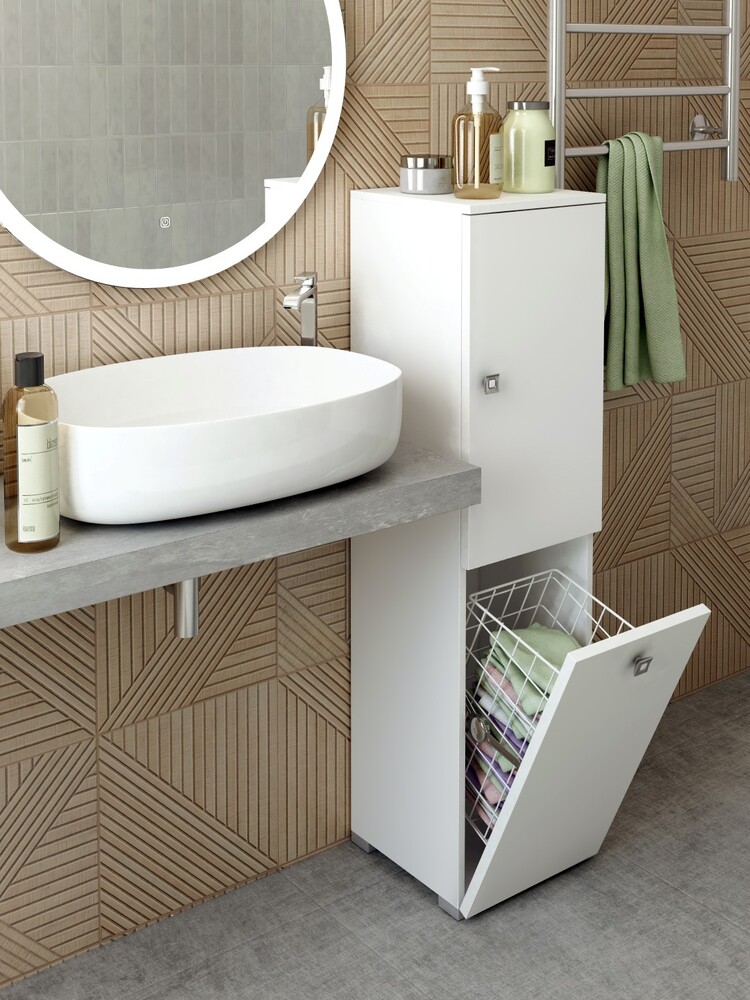 Пенал SANTREK HOME (Белый глянец) 1 дверь с КОРЗИНОЙ Правый 300х1150х300