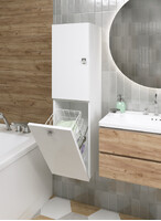 Пенал подвесной SANTREK HOME (Белый глянец) 1 дверь с КОРЗИНОЙ Левый 300х1114х300