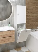 Пенал подвесной SANTREK HOME (Белый глянец) 1 дверь с КОРЗИНОЙ Правый 300х1114х300