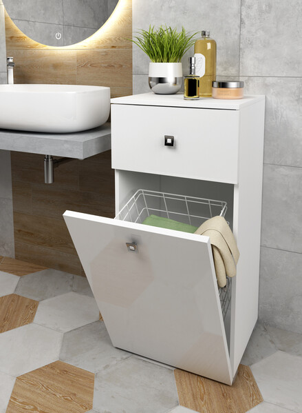 Тумба SANTREK HOME "Виола " (Белый глянец) 1 ящик с КОРЗИНОЙ 400х836х350