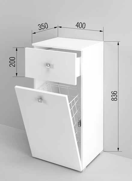 Тумба SANTREK HOME "Виола " (Белый глянец) 1 ящик с КОРЗИНОЙ 400х836х350
