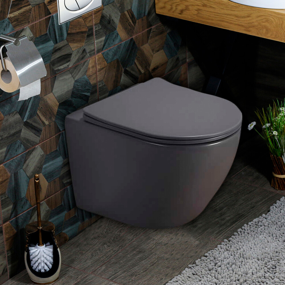 800-310303MDG Унитаз подвесной безободковый 490х370х370 MELANA матовый тёмно-серый