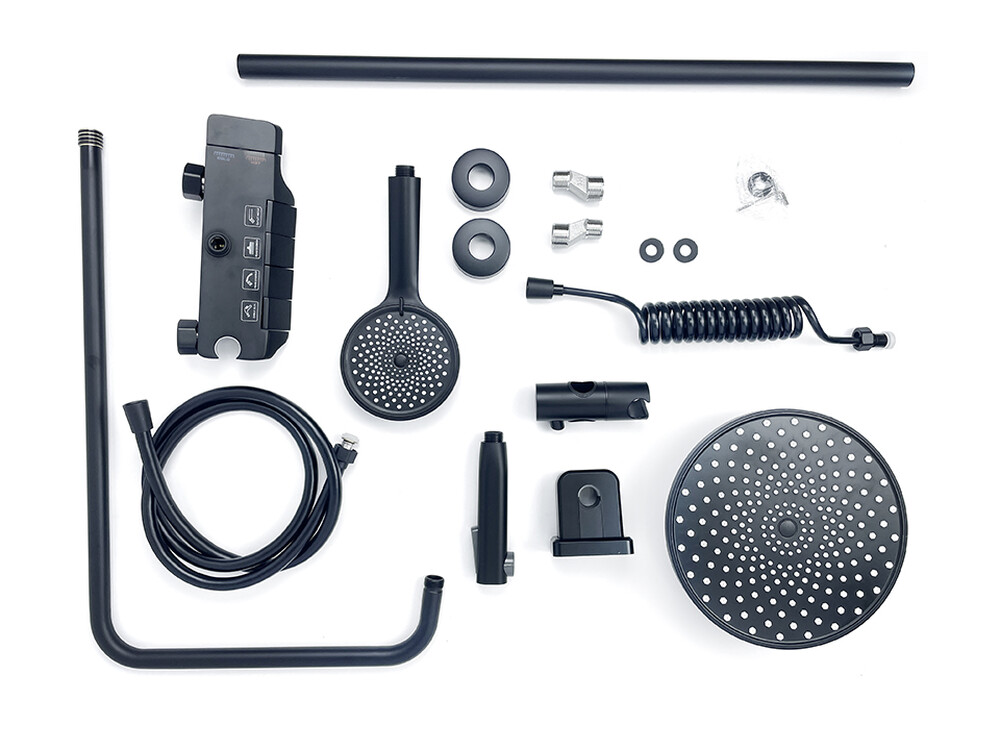 Душевая система SANTREK AQUA-1270 PRESTIGE (SAP-1270)  шар. d-28 с верхним душем, смесителем, гигиен лейкой (черный)