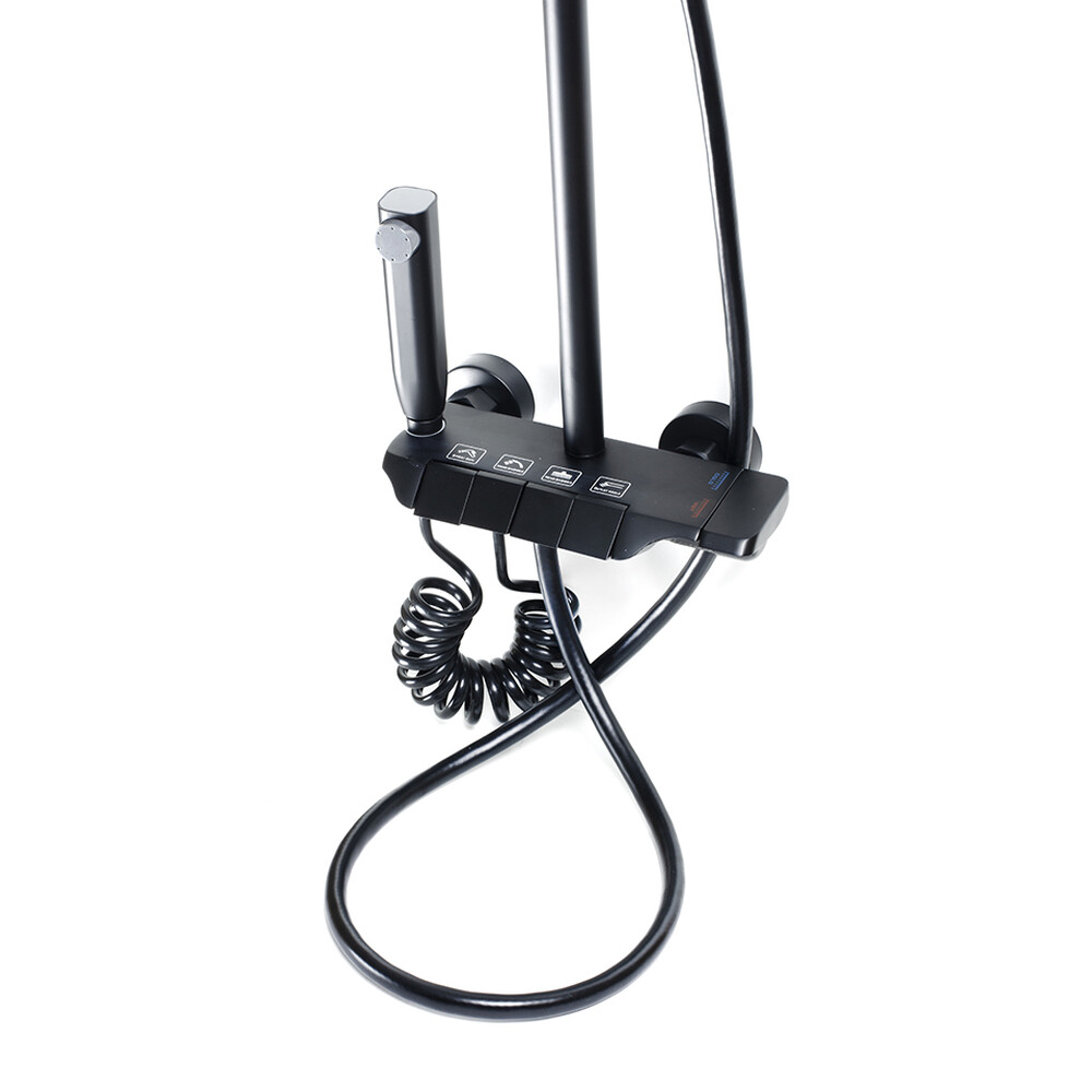 Душевая система SANTREK AQUA-1270 PRESTIGE (SAP-1270)  шар. d-28 с верхним душем, смесителем, гигиен лейкой (черный)