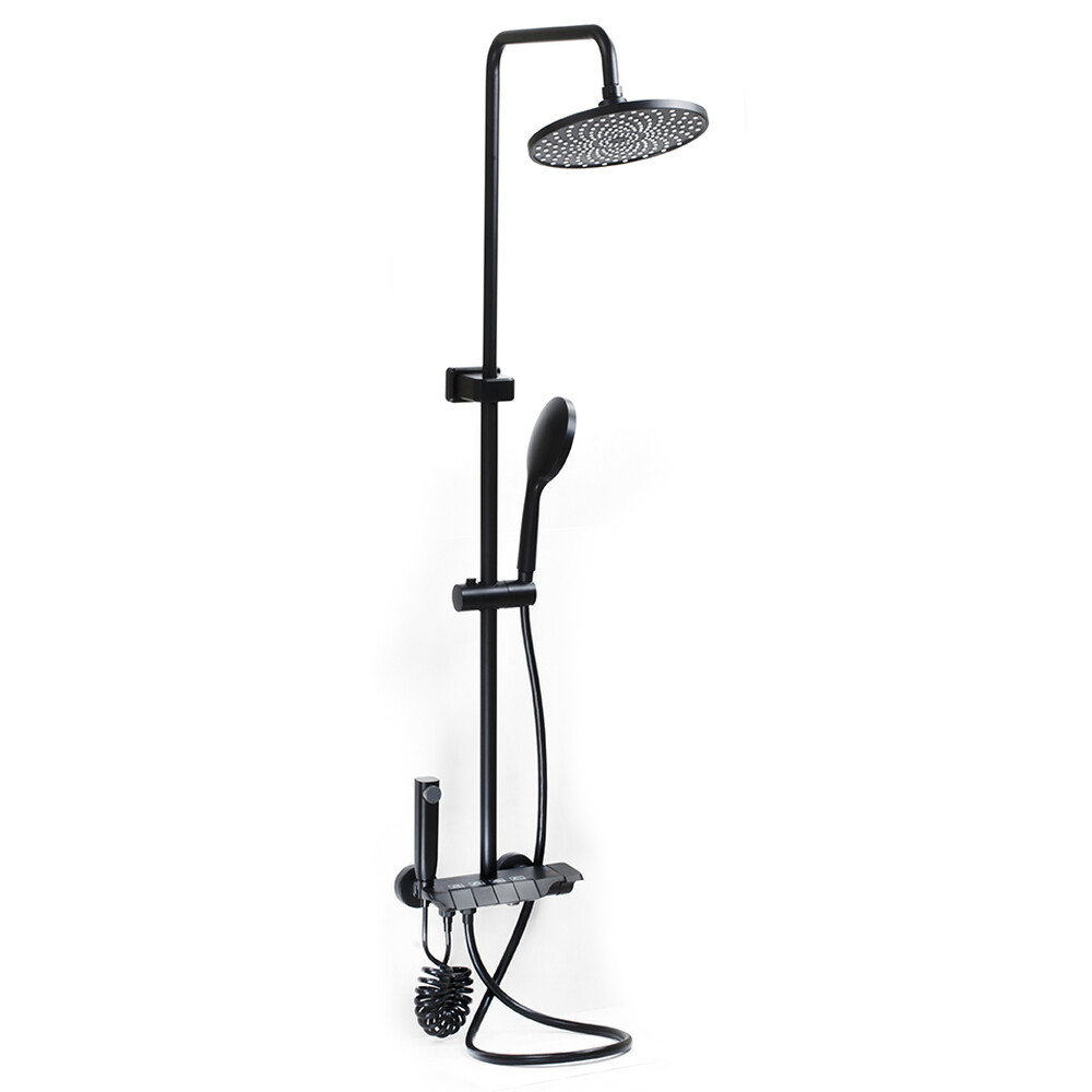 Душевая система SANTREK AQUA-1270 PRESTIGE (SAP-1270)  шар. d-28 с верхним душем, смесителем, гигиен лейкой (черный)