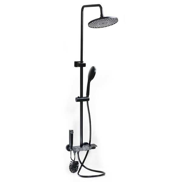 Душевая система SANTREK AQUA-1270 PRESTIGE (SAP-1270)  шар. d-28 с верхним душем, смесителем, гигиен лейкой (черный)