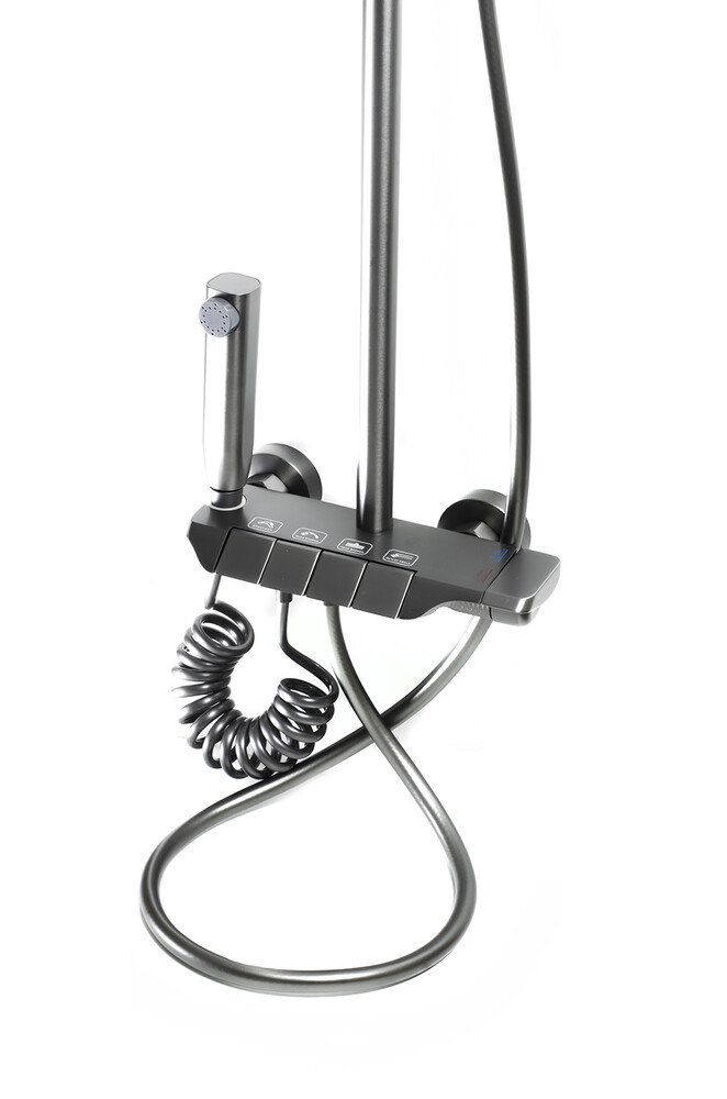 Душевая система SANTREK AQUA-1275 PRESTIGE (SAP-1275)  шар. d-28 с верхним душем, смесителем, гигиен лейкой (оруж сталь)