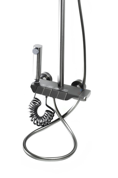 Душевая система SANTREK AQUA-1275 PRESTIGE (SAP-1275)  шар. d-28 с верхним душем, смесителем, гигиен лейкой (оруж сталь)