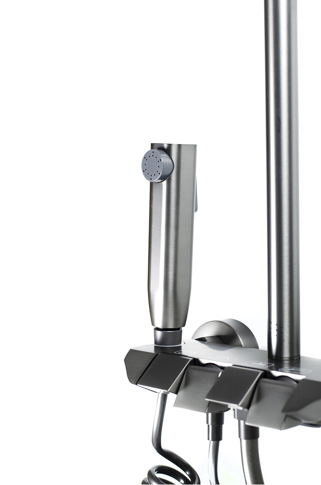 Душевая система SANTREK AQUA-1275 PRESTIGE (SAP-1275)  шар. d-28 с верхним душем, смесителем, гигиен лейкой (оруж сталь)