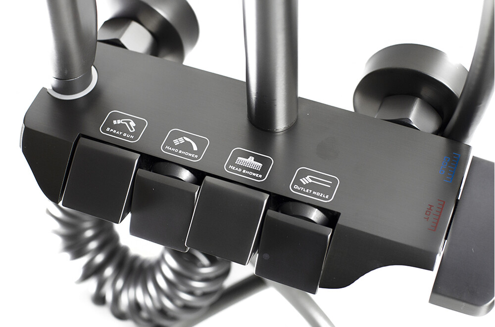 Душевая система SANTREK AQUA-1275 PRESTIGE (SAP-1275)  шар. d-28 с верхним душем, смесителем, гигиен лейкой (оруж сталь)