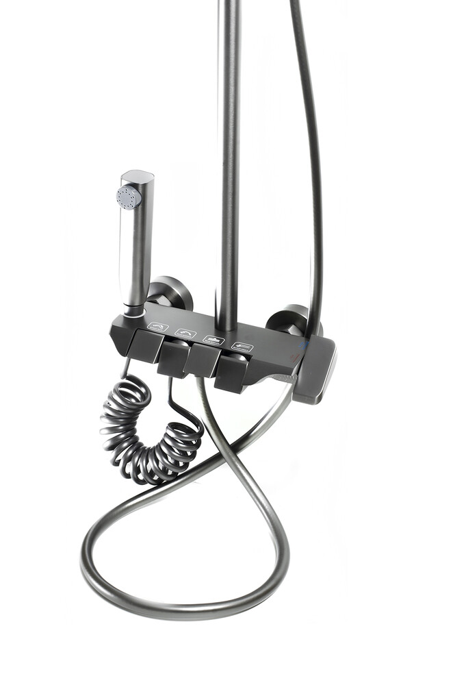 Душевая система SANTREK AQUA-1275 PRESTIGE (SAP-1275)  шар. d-28 с верхним душем, смесителем, гигиен лейкой (оруж сталь)