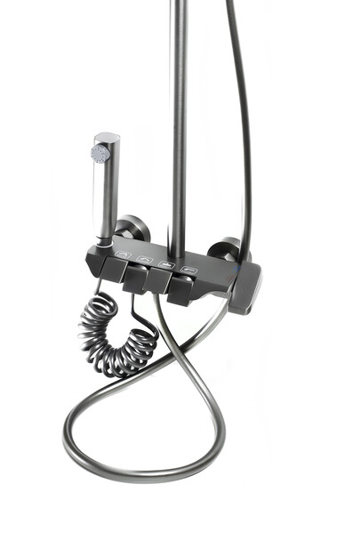 Душевая система SANTREK AQUA-1275 PRESTIGE (SAP-1275)  шар. d-28 с верхним душем, смесителем, гигиен лейкой (оруж сталь)