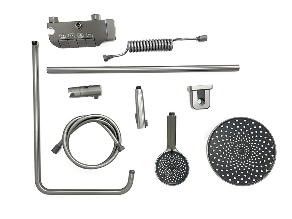 Душевая система SANTREK AQUA-1275 PRESTIGE (SAP-1275)  шар. d-28 с верхним душем, смесителем, гигиен лейкой (оруж сталь)