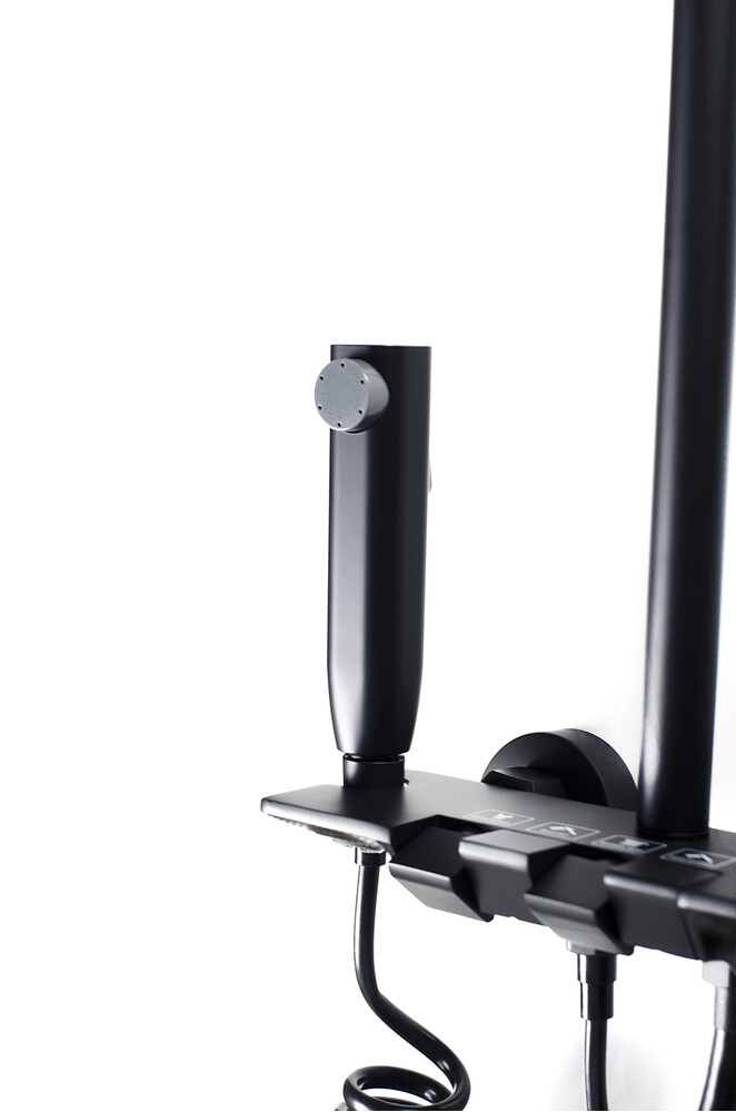 Душевая система SANTREK AQUA-1280 PRESTIGE (SAP-1280)  шар. d-28 с верхним душем, смесителем, гигиен лейкой (черный)