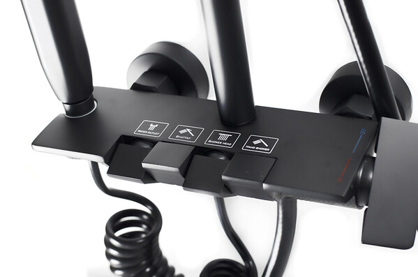 Душевая система SANTREK AQUA-1280 PRESTIGE (SAP-1280)  шар. d-28 с верхним душем, смесителем, гигиен лейкой (черный)