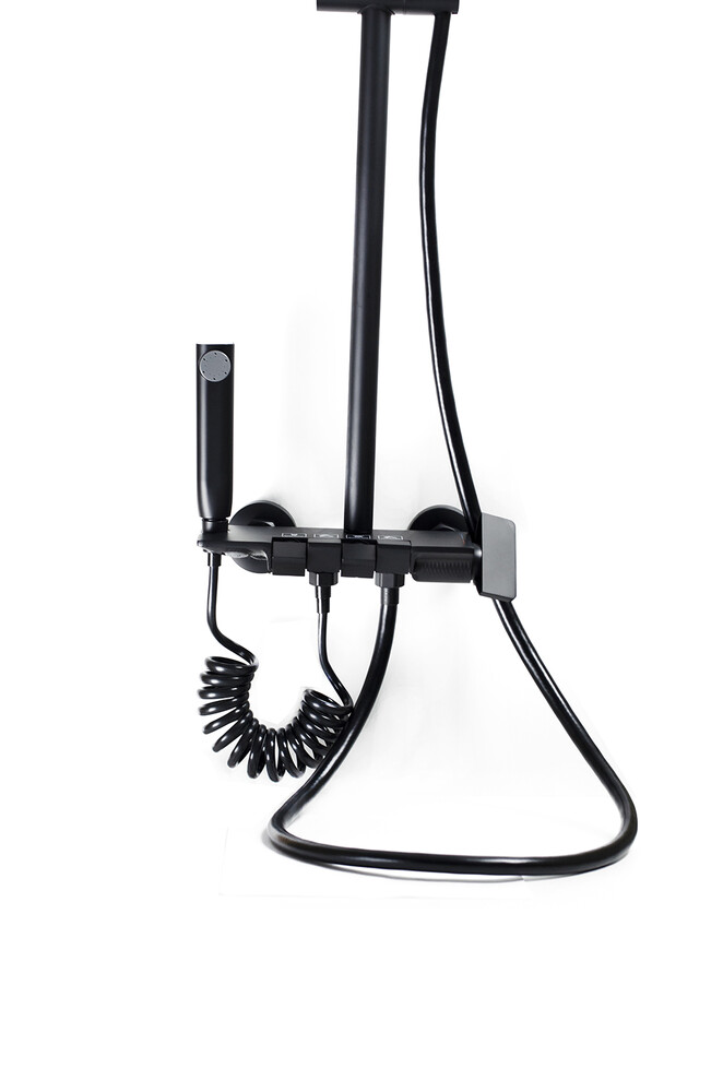 Душевая система SANTREK AQUA-1280 PRESTIGE (SAP-1280)  шар. d-28 с верхним душем, смесителем, гигиен лейкой (черный)