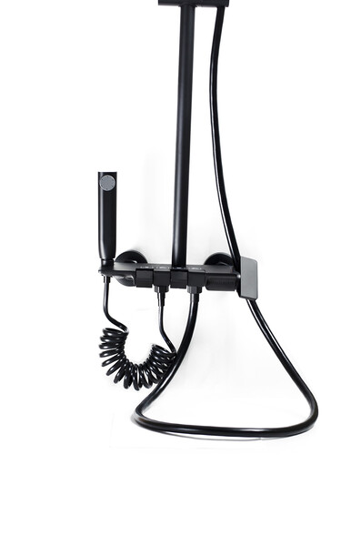 Душевая система SANTREK AQUA-1280 PRESTIGE (SAP-1280)  шар. d-28 с верхним душем, смесителем, гигиен лейкой (черный)