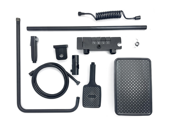 Душевая система SANTREK AQUA-1280 PRESTIGE (SAP-1280)  шар. d-28 с верхним душем, смесителем, гигиен лейкой (черный)