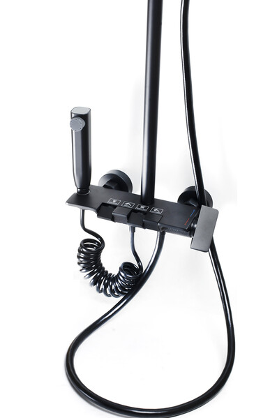 Душевая система SANTREK AQUA-1280 PRESTIGE (SAP-1280)  шар. d-28 с верхним душем, смесителем, гигиен лейкой (черный)