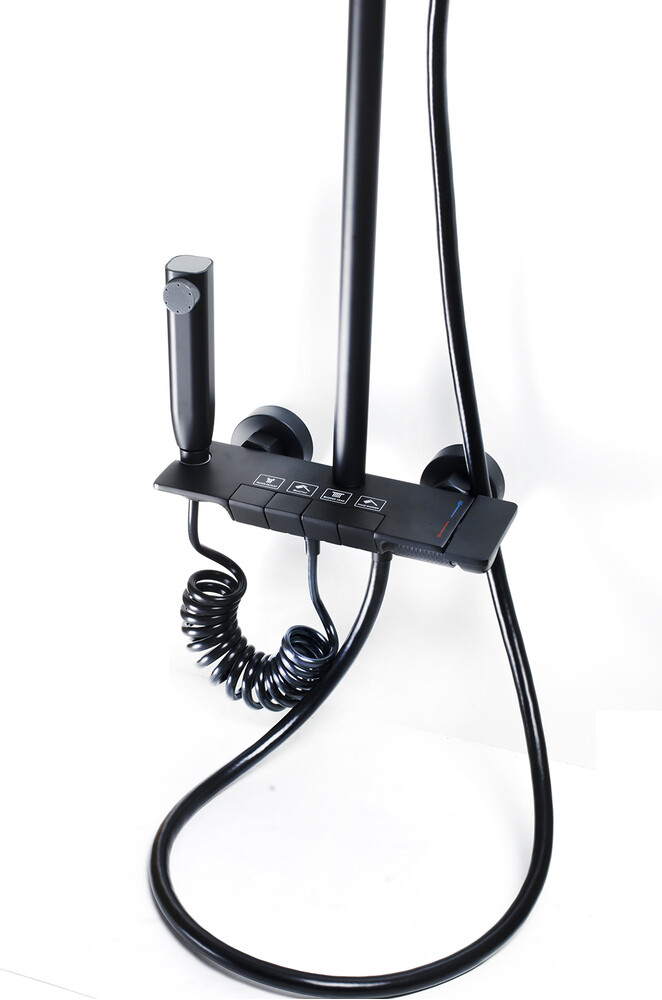 Душевая система SANTREK AQUA-1280 PRESTIGE (SAP-1280)  шар. d-28 с верхним душем, смесителем, гигиен лейкой (черный)