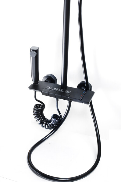 Душевая система SANTREK AQUA-1280 PRESTIGE (SAP-1280)  шар. d-28 с верхним душем, смесителем, гигиен лейкой (черный)