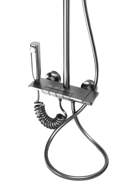 Душевая система SANTREK AQUA-1285 PRESTIGE (SAP-1285)  шар. d-28 с верхним душем, смесителем, гигиен лейкой (оруж сталь)