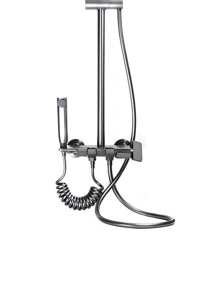 Душевая система SANTREK AQUA-1285 PRESTIGE (SAP-1285)  шар. d-28 с верхним душем, смесителем, гигиен лейкой (оруж сталь)