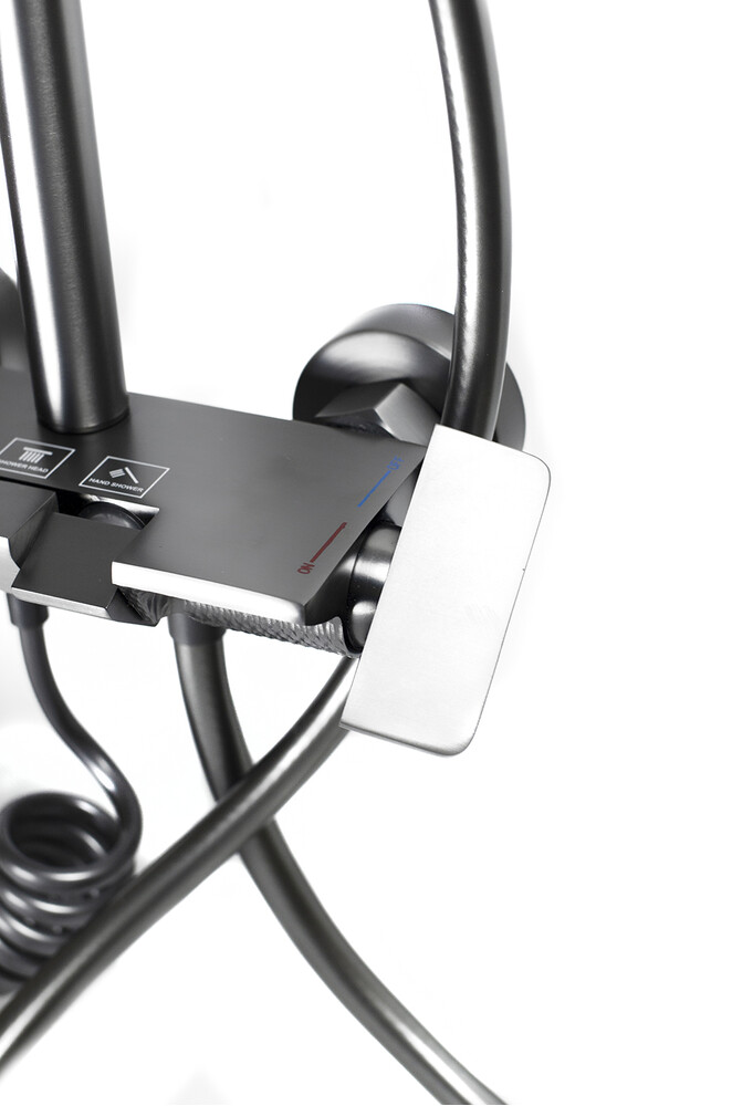 Душевая система SANTREK AQUA-1285 PRESTIGE (SAP-1285)  шар. d-28 с верхним душем, смесителем, гигиен лейкой (оруж сталь)