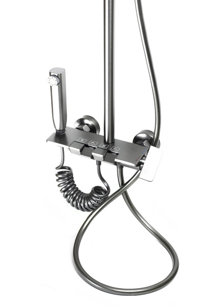 Душевая система SANTREK AQUA-1285 PRESTIGE (SAP-1285)  шар. d-28 с верхним душем, смесителем, гигиен лейкой (оруж сталь)