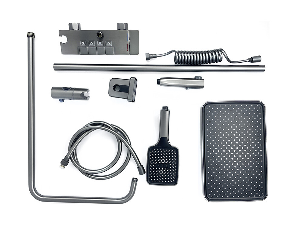 Душевая система SANTREK AQUA-1285 PRESTIGE (SAP-1285)  шар. d-28 с верхним душем, смесителем, гигиен лейкой (оруж сталь)