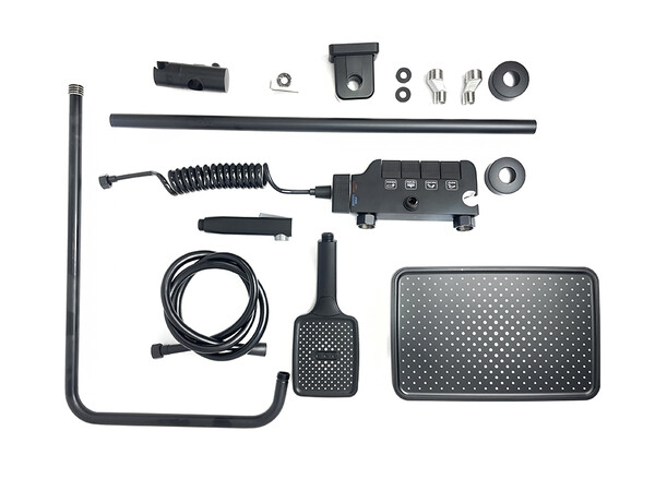 Душевая система SANTREK AQUA-1290 PRESTIGE (SAP-1290)  шар. d-28 с верхним душем, смесителем, гигиен лейкой (черный)