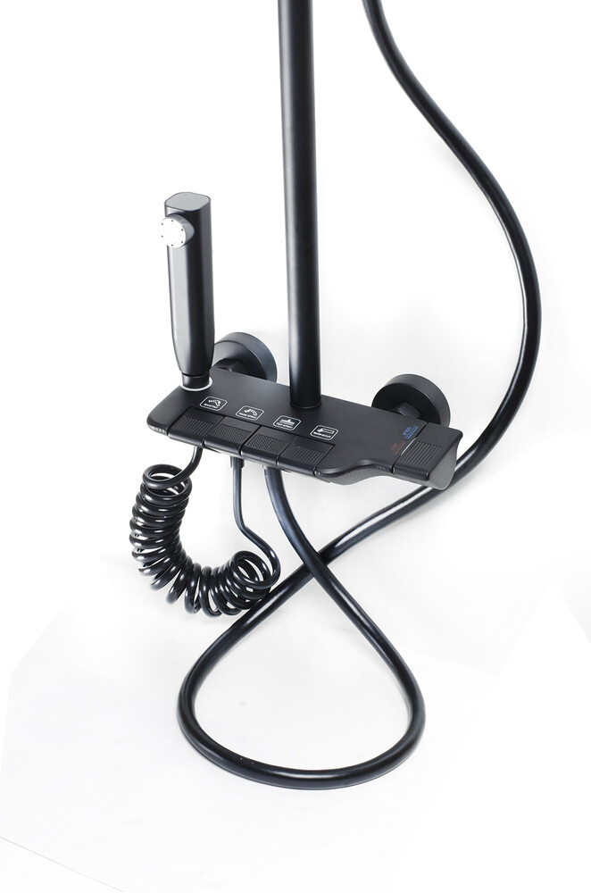 Душевая система SANTREK AQUA-1290 PRESTIGE (SAP-1290)  шар. d-28 с верхним душем, смесителем, гигиен лейкой (черный)