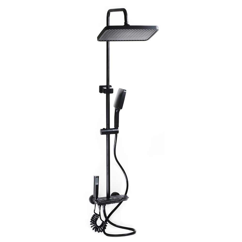 Душевая система SANTREK AQUA-1290 PRESTIGE (SAP-1290)  шар. d-28 с верхним душем, смесителем, гигиен лейкой (черный)