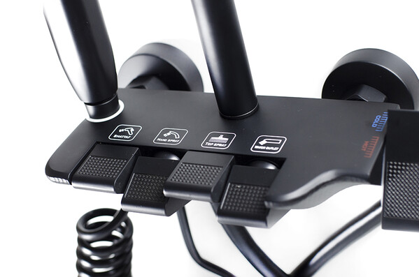 Душевая система SANTREK AQUA-1290 PRESTIGE (SAP-1290)  шар. d-28 с верхним душем, смесителем, гигиен лейкой (черный)