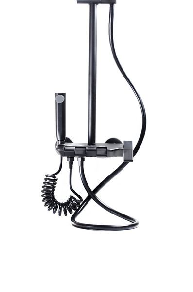 Душевая система SANTREK AQUA-1290 PRESTIGE (SAP-1290)  шар. d-28 с верхним душем, смесителем, гигиен лейкой (черный)