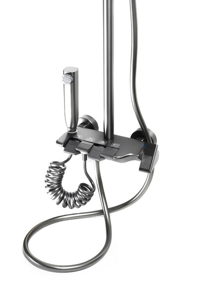 Душевая система SANTREK AQUA-1295 PRESTIGE (SAP-1295)  шар. d-28 с верхним душем, смесителем, гигиен лейкой (оруж сталь)