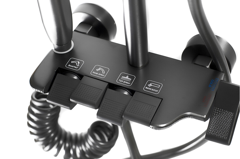 Душевая система SANTREK AQUA-1295 PRESTIGE (SAP-1295)  шар. d-28 с верхним душем, смесителем, гигиен лейкой (оруж сталь)