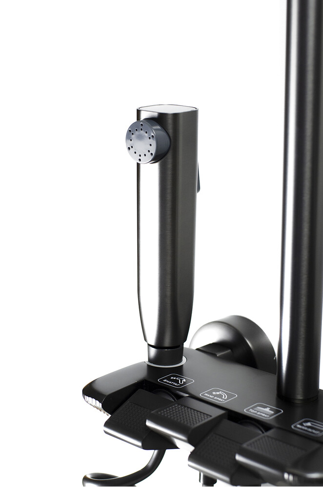 Душевая система SANTREK AQUA-1295 PRESTIGE (SAP-1295)  шар. d-28 с верхним душем, смесителем, гигиен лейкой (оруж сталь)