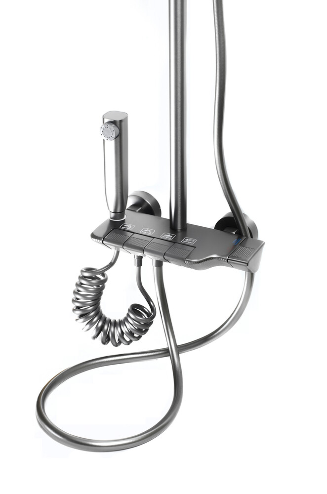 Душевая система SANTREK AQUA-1295 PRESTIGE (SAP-1295)  шар. d-28 с верхним душем, смесителем, гигиен лейкой (оруж сталь)